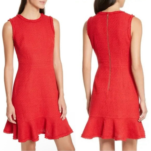 Kate Spade Red Sleeveless Tweed Dress Ruffle Formal Size 6 Wedding Artsy Office - Picture 1 of 14